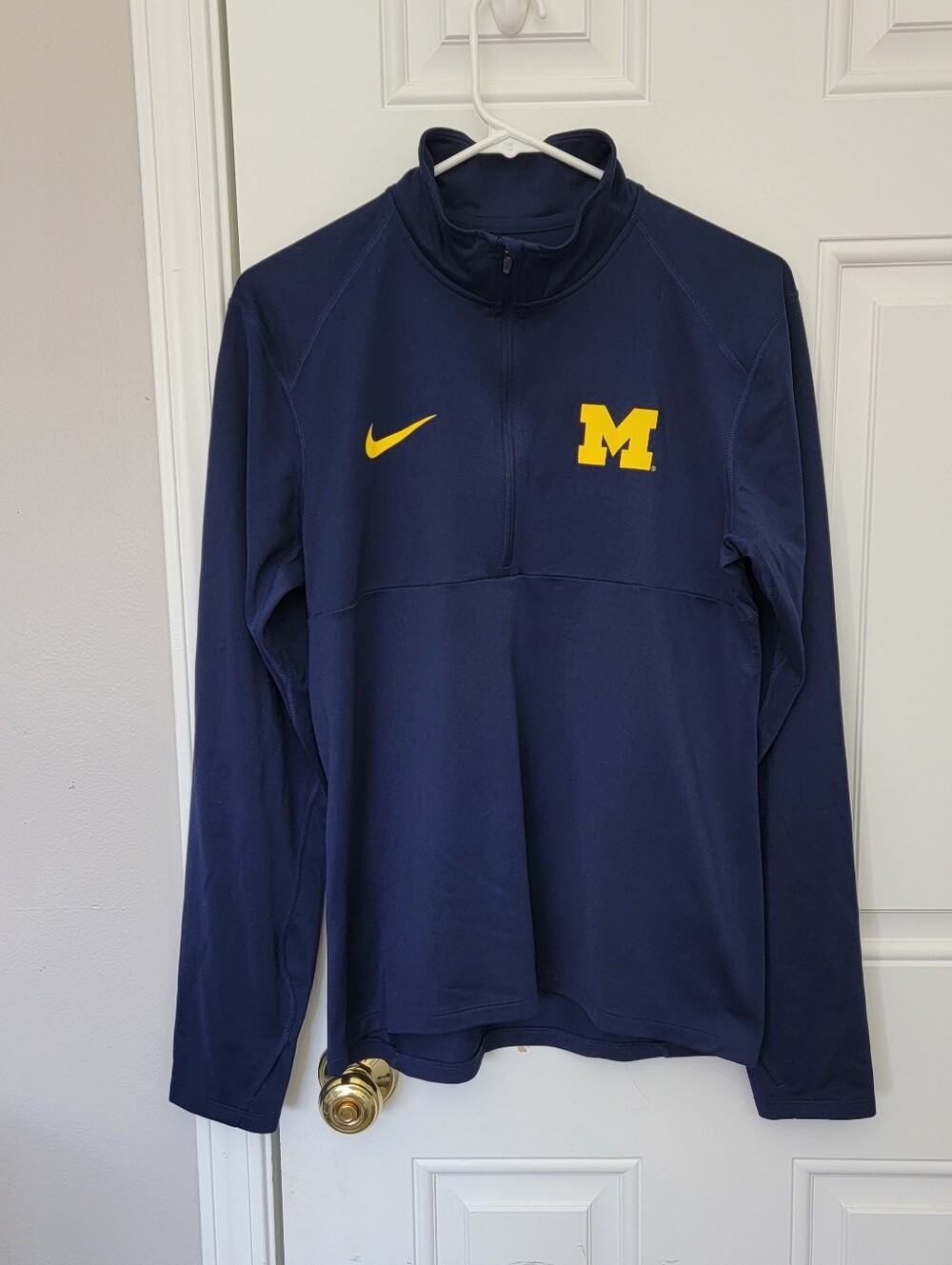 Nike Dri-FIT Womens Blue Michigan Quarter Zip Pullover Thumbholes 926270-419 S